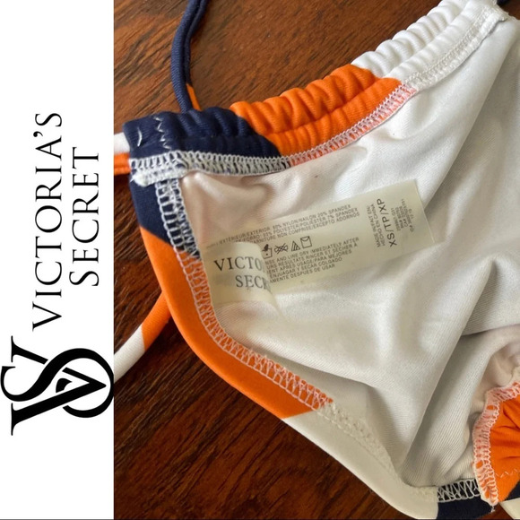 🛍️3/$40 Victoria’s Secret  Bikini Top Swimwear Stripe Top w Ties Extra Small - Picture 4 of 4
